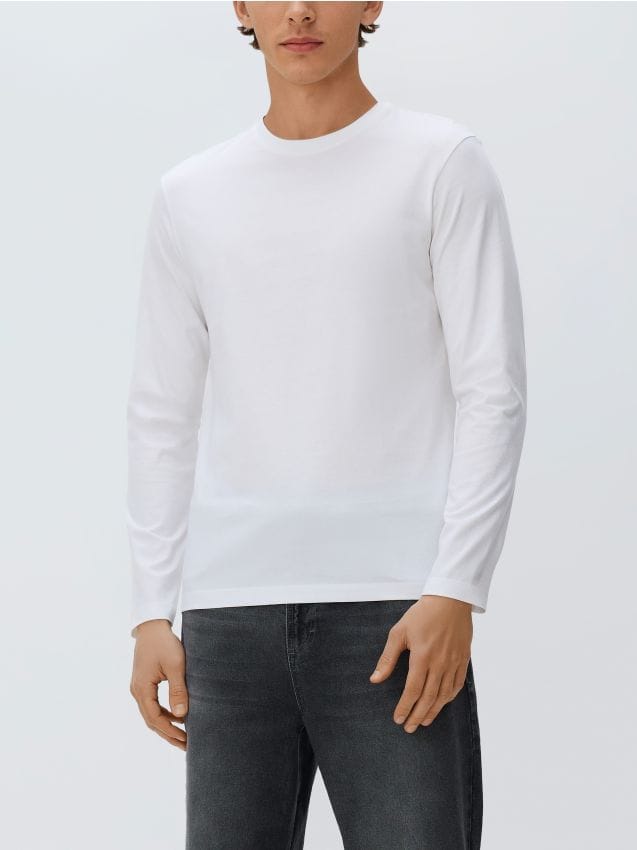 Reserved - Longsleeve z merceryzowanej bawełny - biały