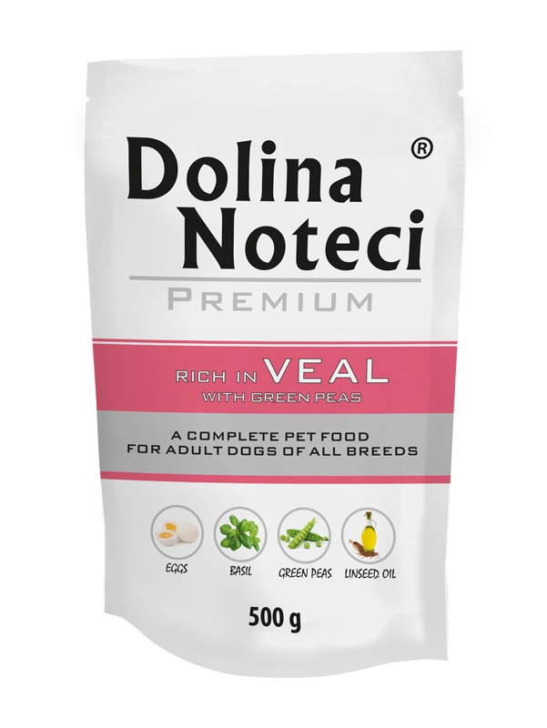 DOLINA NOTECI Premium Bogata w cielęcinę z zielonym groszkiem dla psów 500 g