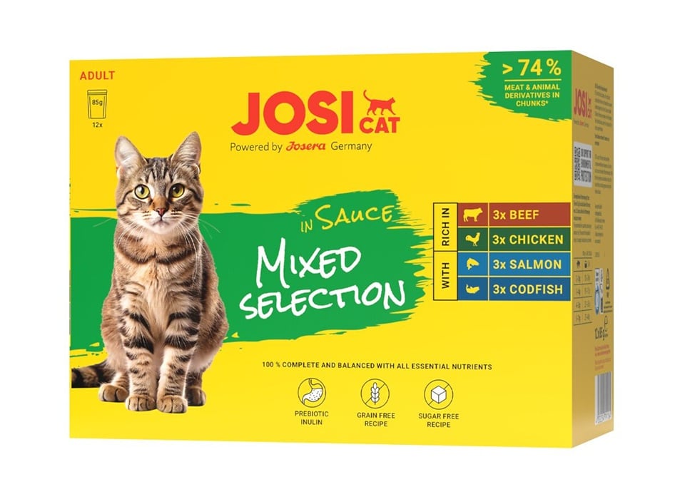 JOSERA JosiCat Multipack Mixed Selection w sosie o smaku mięsa i ryby w sosie dla kotów 12x85 g