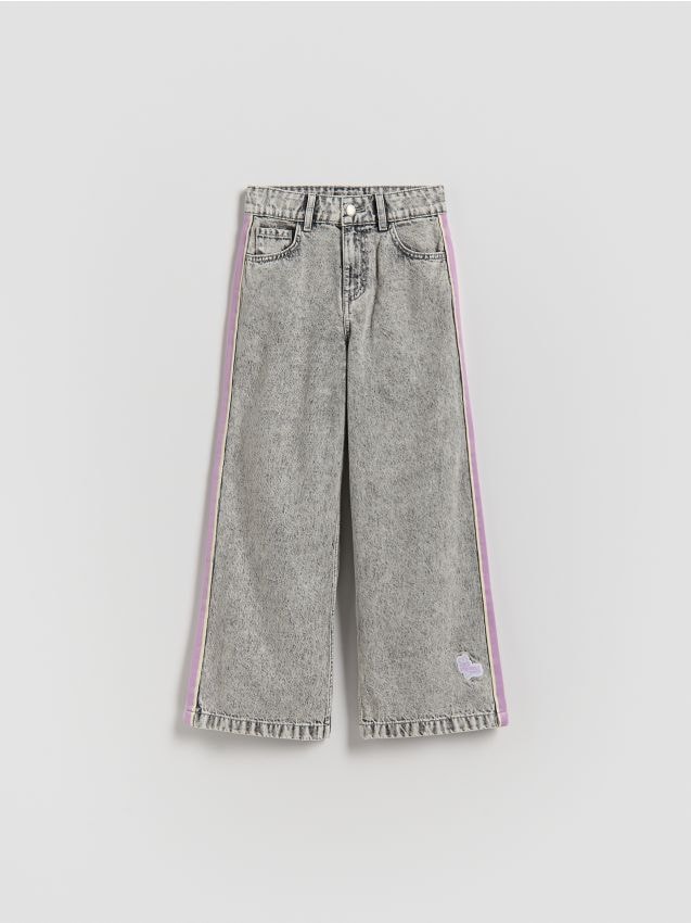 Reserved - Jeansy super wide leg z lampasami - jasnoszary