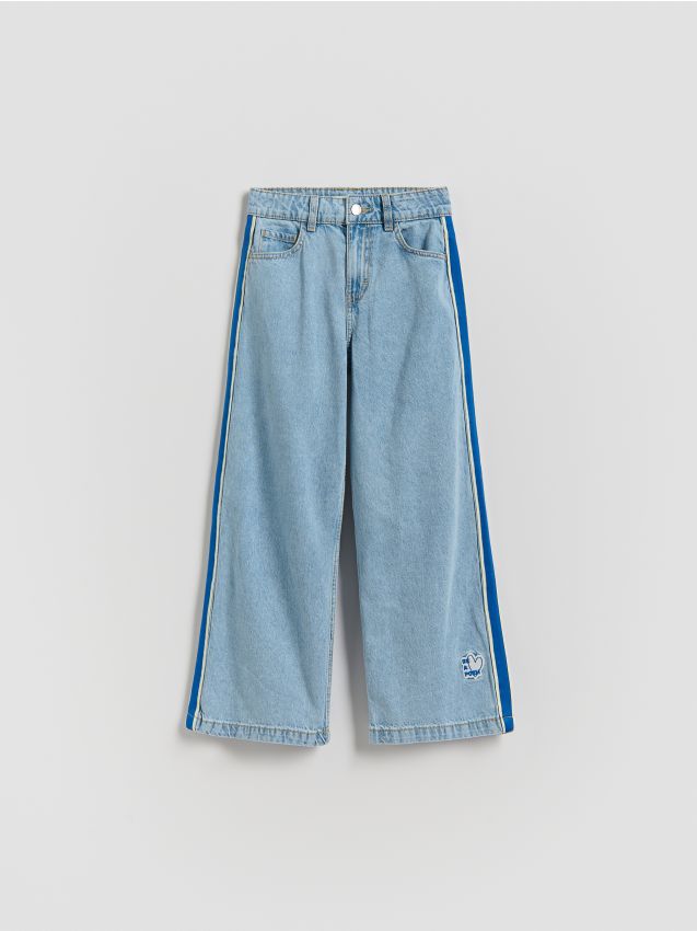 Reserved - Jeansy super wide leg z lampasami - niebieski