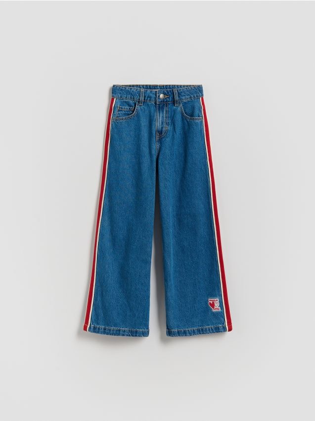 Reserved - Jeansy super wide leg z lampasami - niebieski