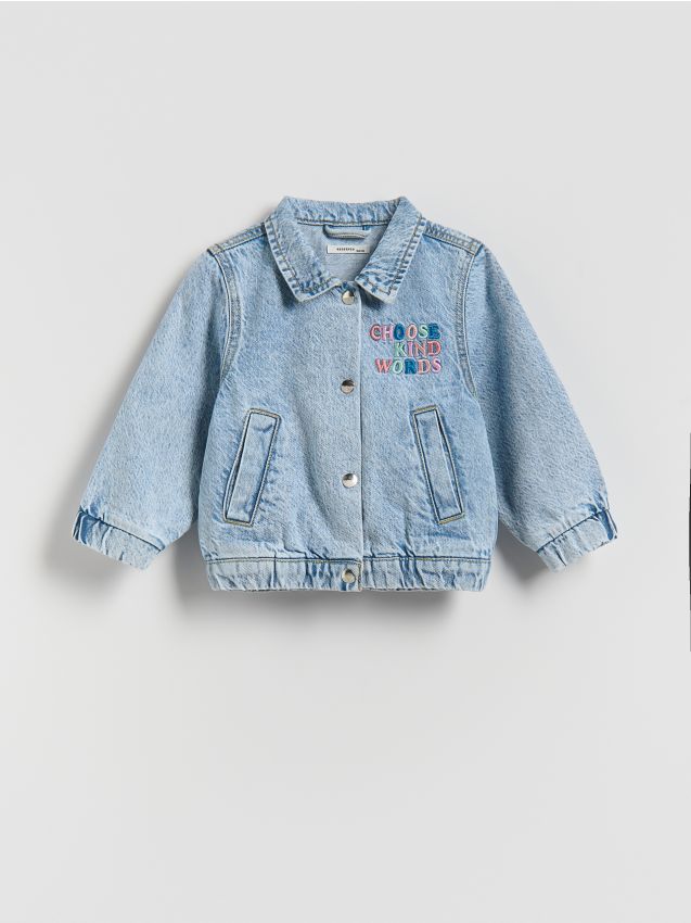 Reserved - Jeansowa kurtka z haftem - niebieski