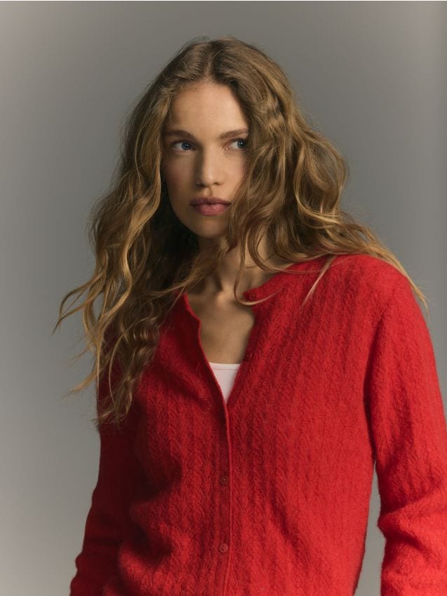 Reserved - Kardigan z wełną alpaki - czerwony