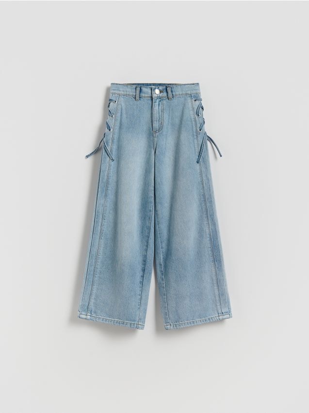 Reserved - Jeansy wide leg z ozdobnymi elementami - niebieski