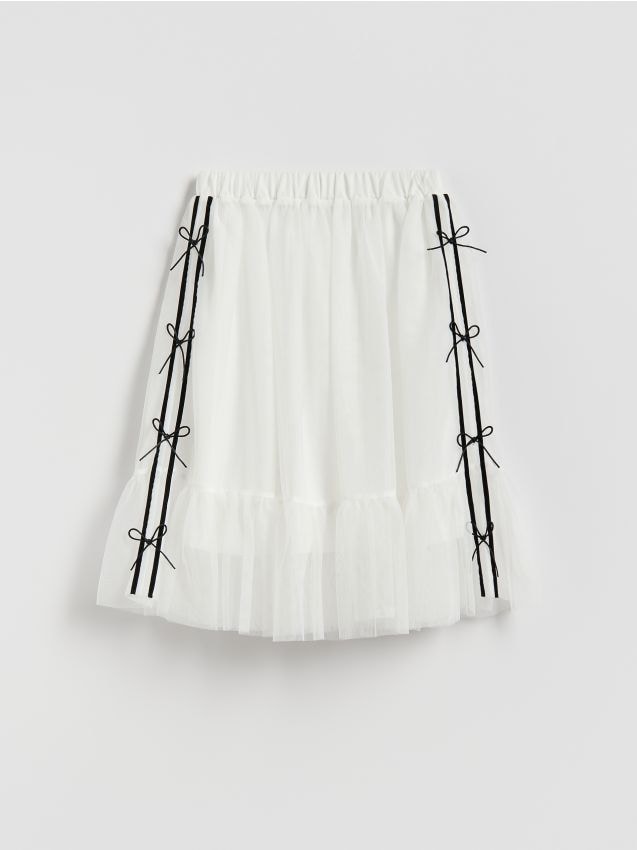 Reserved - Tiulowa spódnica z kokardkami - złamana biel