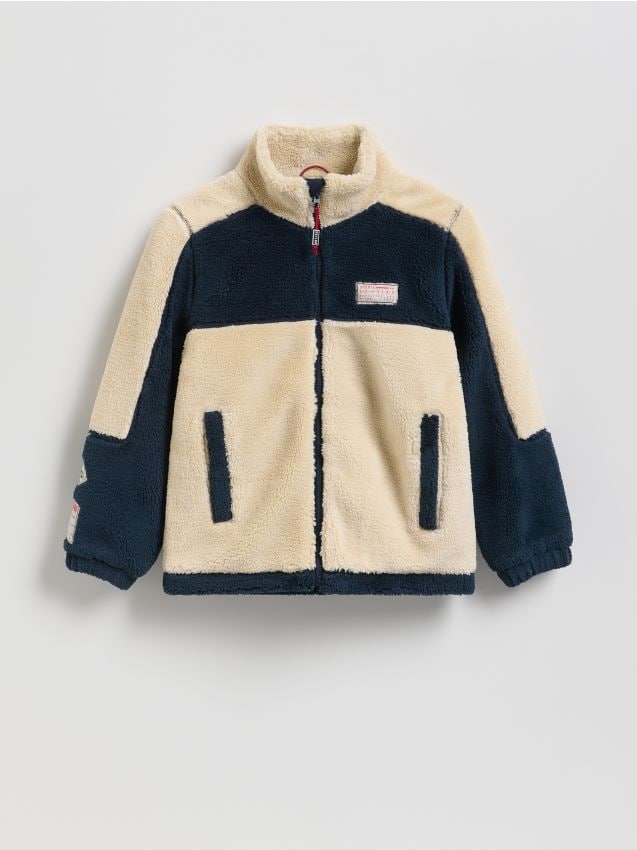 Reserved - Kurtka sherpa ze stójką - granatowy