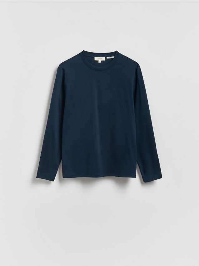 Reserved - Longsleeve z merceryzowanej bawełny - granatowy