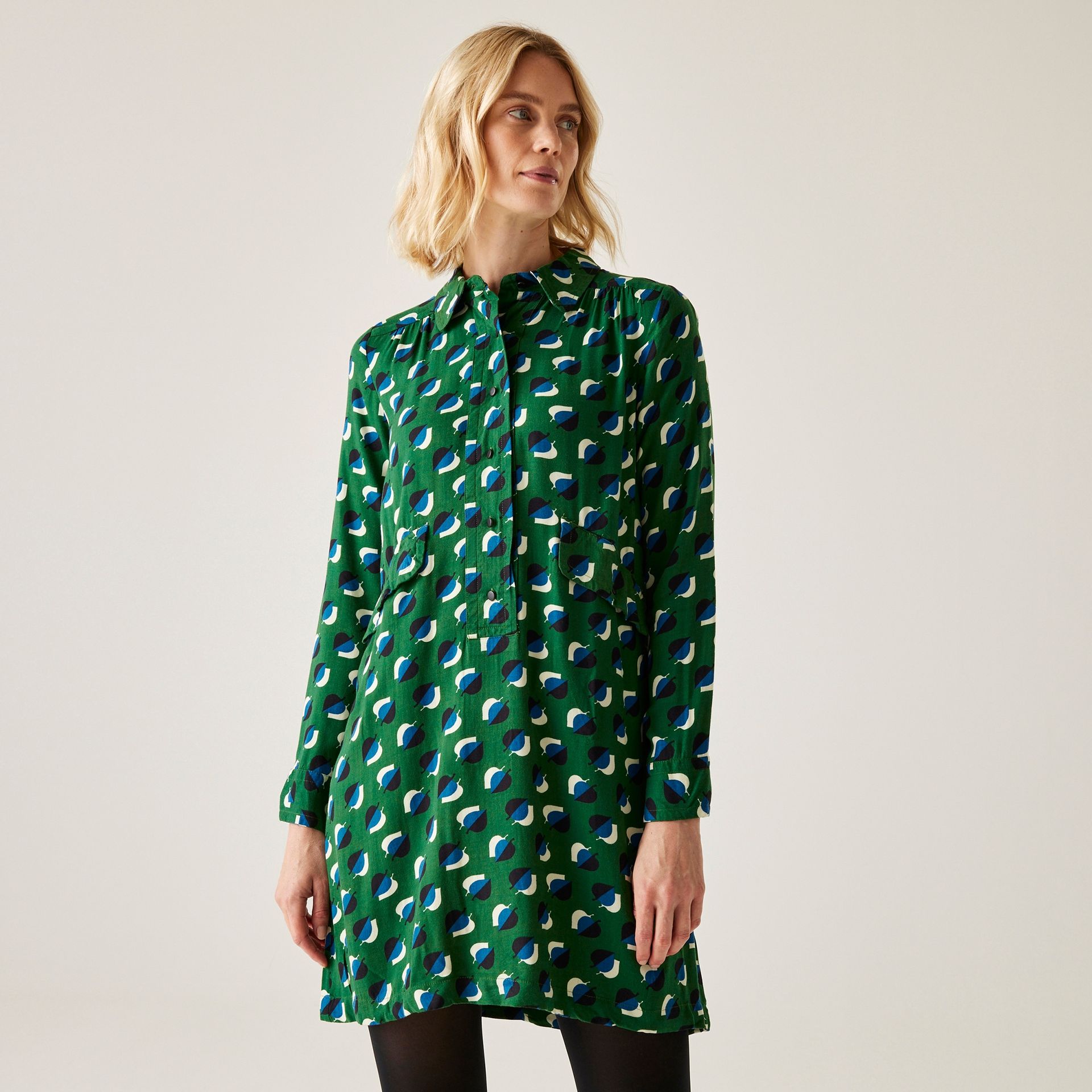 Regatta Orla Kiely Damska sukienka z długim rękawem Czarny w zielony wzór, Cotton, Rozmiar: 36