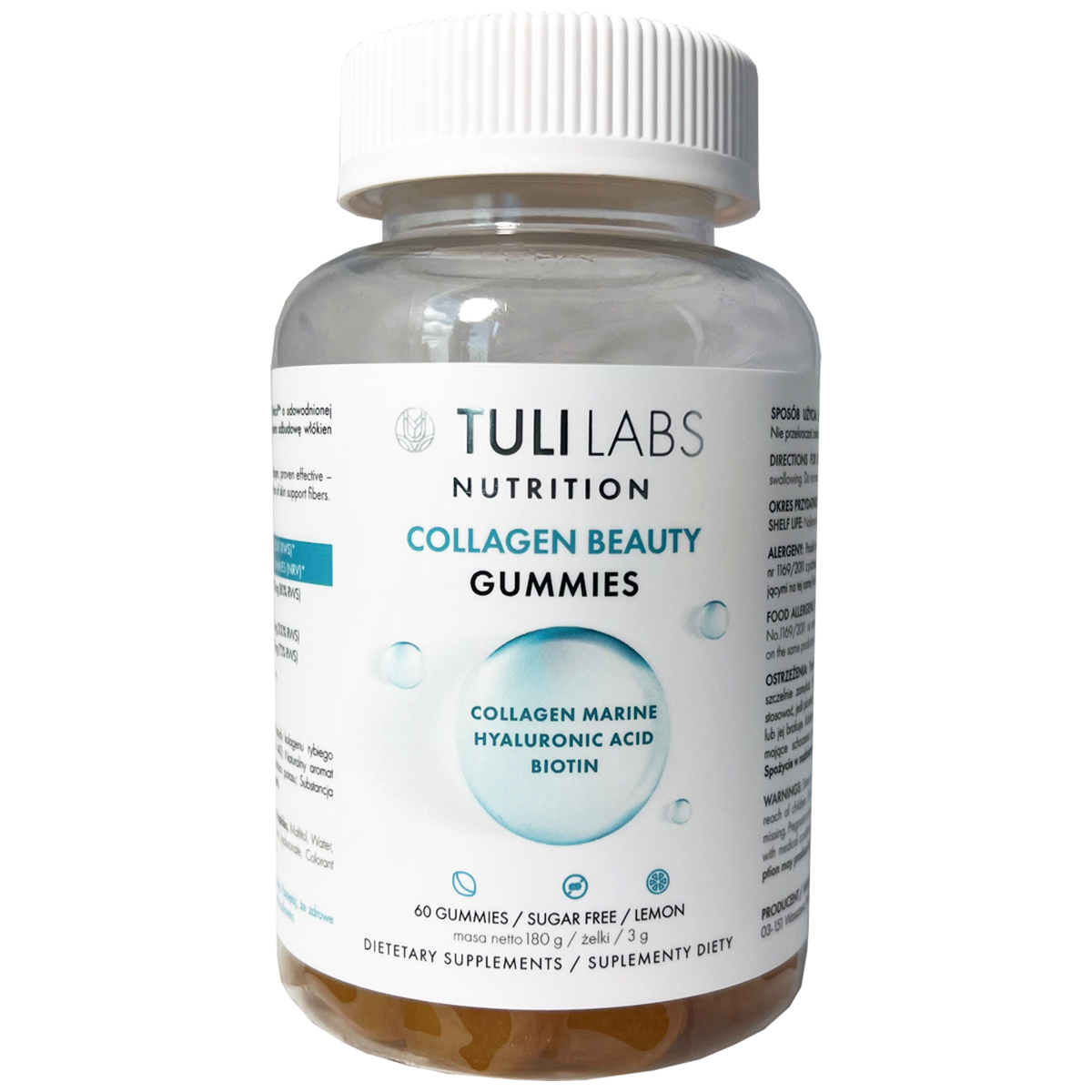 Tuli Labs Collagen Beauty Gummies, żelki, smak cytrynowy, 60 sztuk