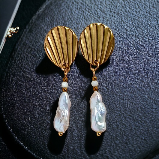 Zjawiskowe kolczyki : PERŁY i stal pozłacana