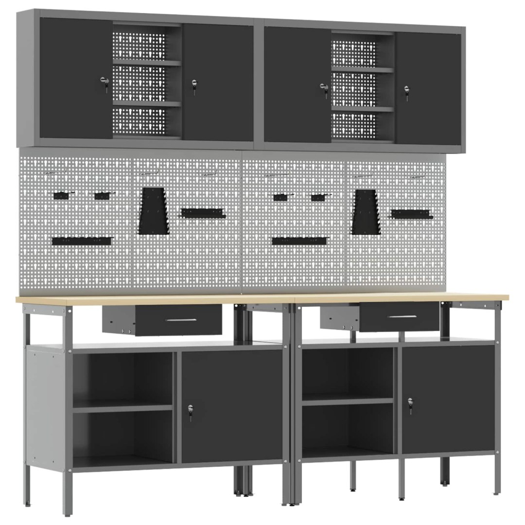 VidaXL Zestaw stołu warsztatowego 8 pcs Czarny 200 x 55 x 200 cm Stal