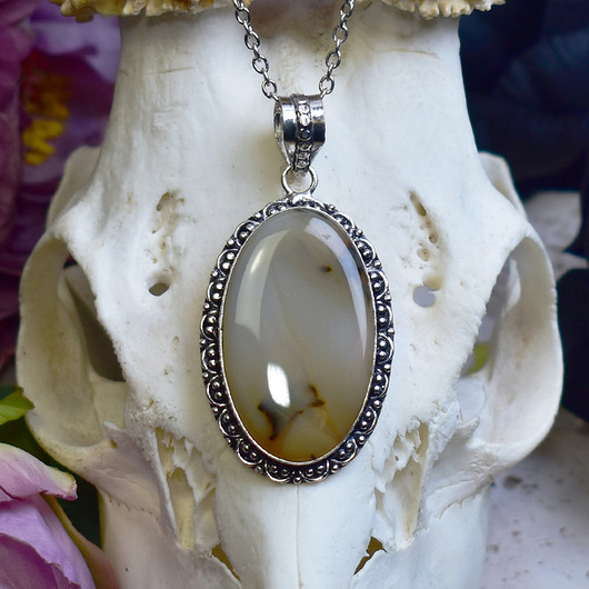 Miedziany posrebrzany wisiorek z agatem Montana