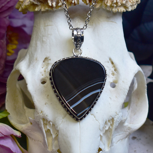 Miedziany posrebrzany wisiorek z agatem Botswana