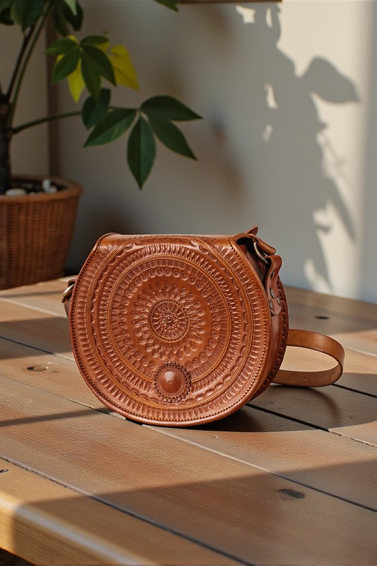 Torebka skórzana góralska recznie robiona listonoszka wzory Ariane