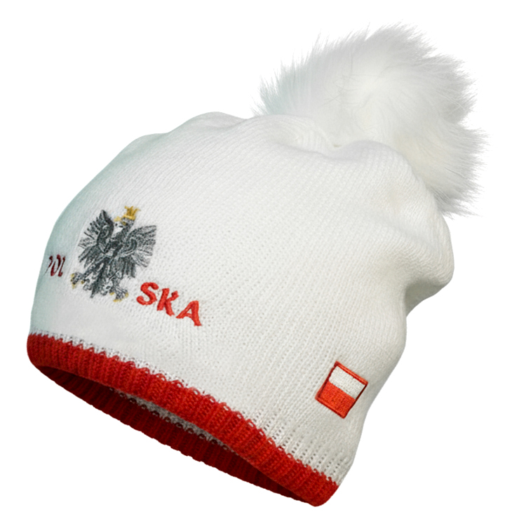 Czapka Zimowa Kibica z godłem Patriotyczna Polska Pompon One-Size