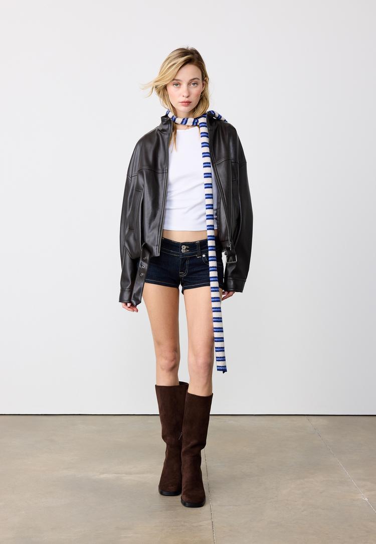 Stradivarius Kurtka balonowa ze sztucznej skóry z paskiem Brązowy M