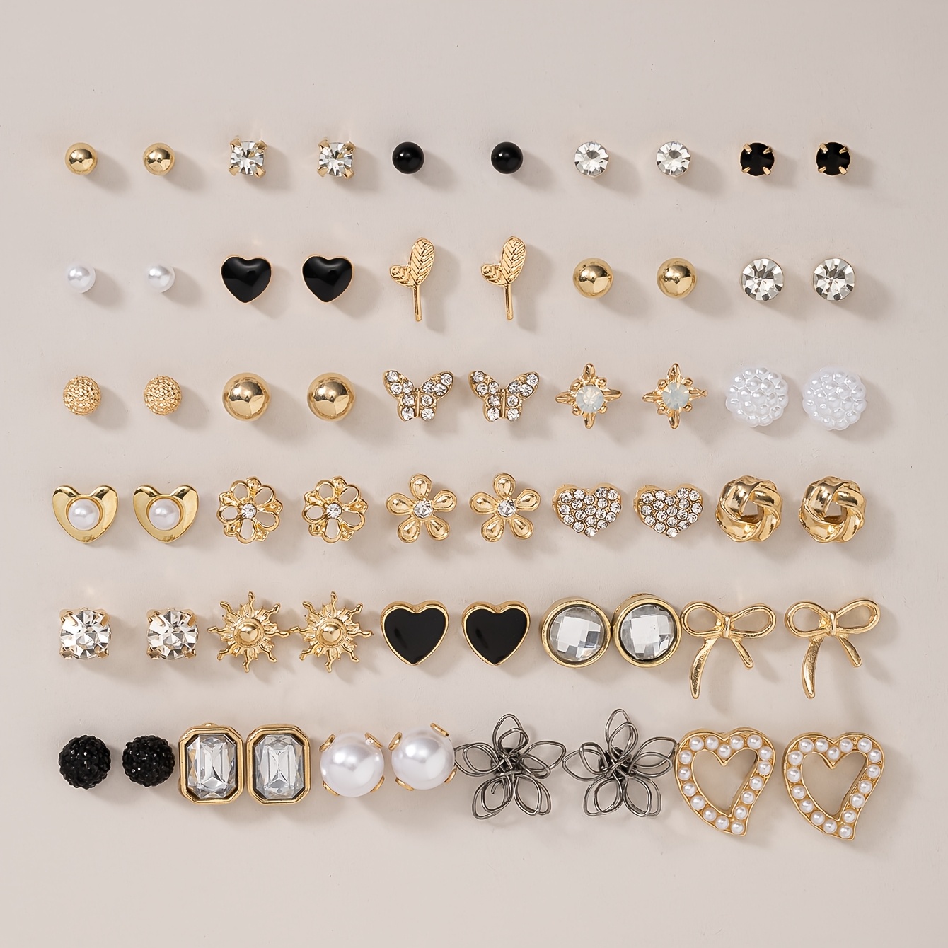 TEMU Zestaw 30 par małych kolczyków w kształcie kwiatów, zestaw w kształcie , urocza kokardka, okrągłe geometryczne, wielostylowe, bez powtórzeń,