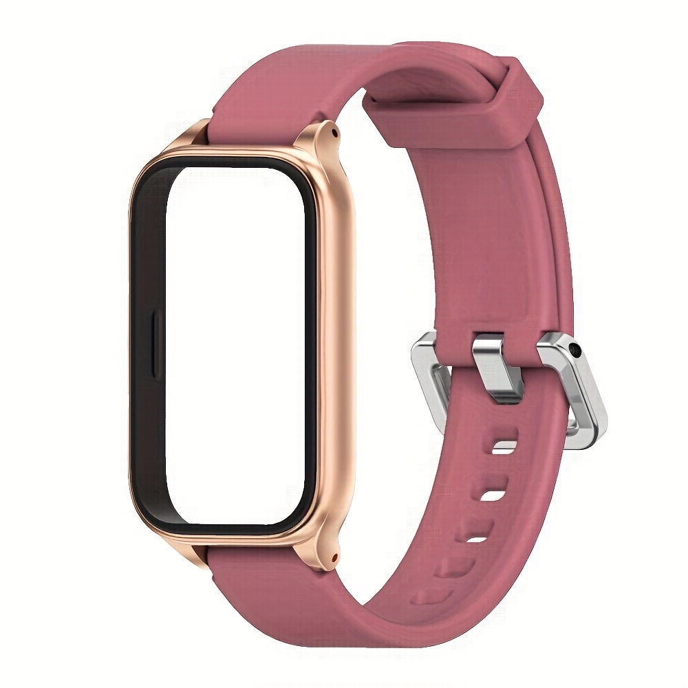 TEMU MIJOBS Miękki silikonowy pasek do Xiaomi Band 9, metalowe etui ochronne do Redmi Band 3, zamiennik do męskich i damskich smartwatchów