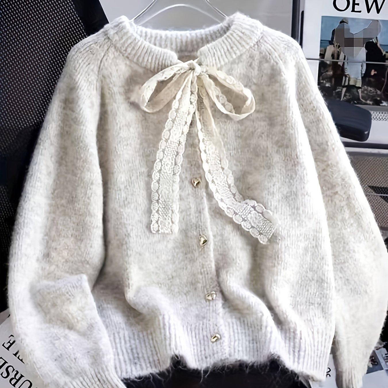 TEMU Damski 2025 Nowy Jesień/ Leniwy Styl Gruby Miękki Kardigan, Koreański Design Sweter z Wiązaniem Otwarty Przód