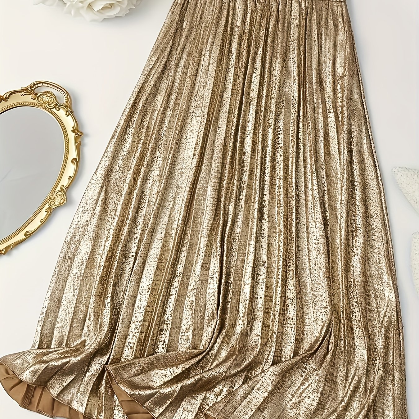 TEMU Elegancka Spódnica Plisowana z Wysokim Stanem dla Kobiet, Elastyczna , Sukienka Midi A-Line na Wiosnę//Jesień