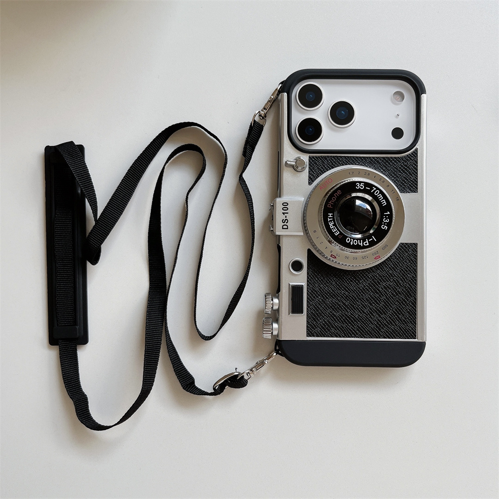 TEMU Urocze i zabawne etui na telefon z 3D Retro Camera Crossbody Lanyard, zaprojektowane dla for Apple for iphone 17 .