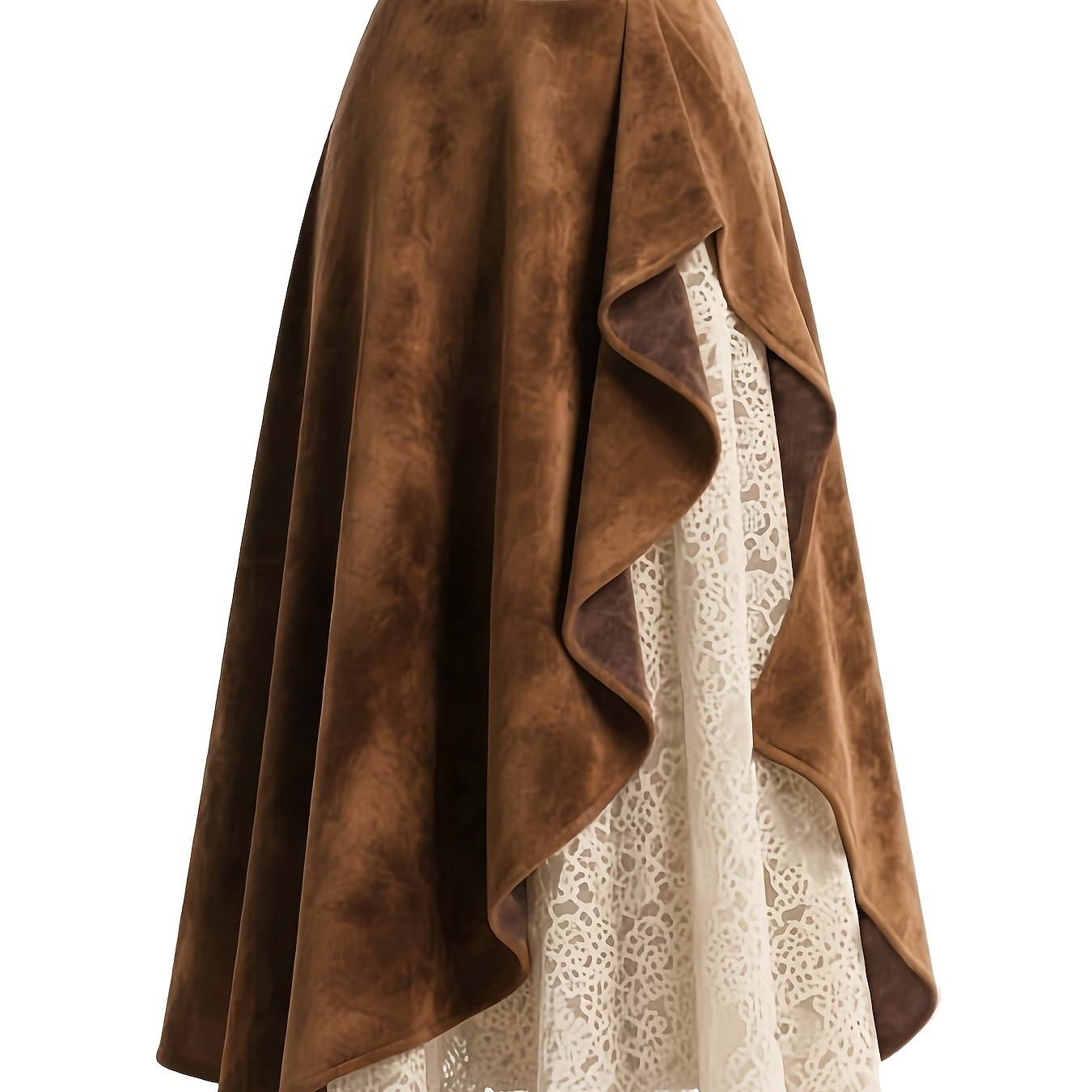 TEMU Spódnica damska w stylu vintage jednolity , nieregularny krój z kontrastową koronką, idealna na niezobowiązujące wyjścia, podróże i wakacje