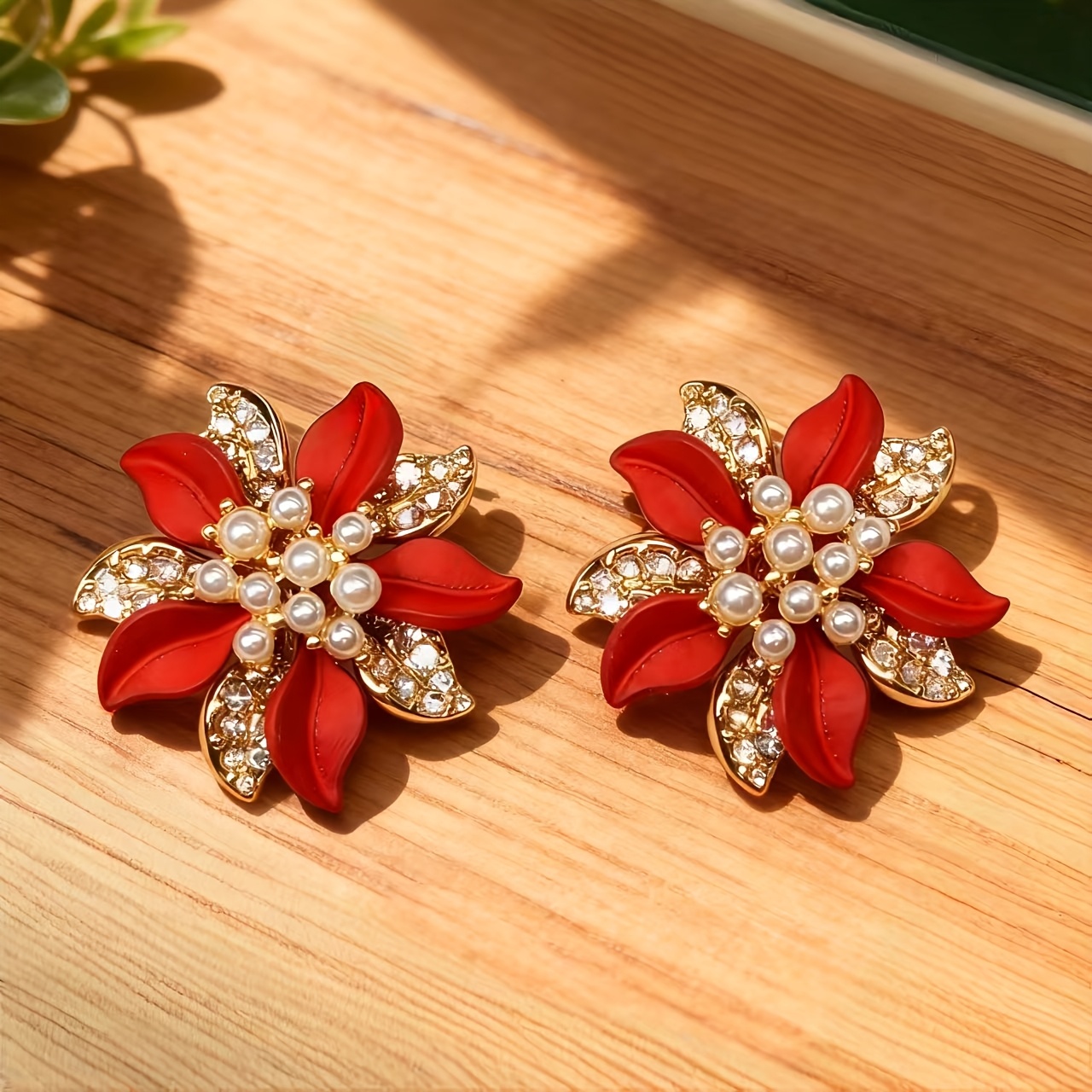 TEMU Kolczyki z Trzema Warstwami Kwiatów / Kolczyki z Kryształkami, Modne i Unikalne Kolczyki na Walentynki