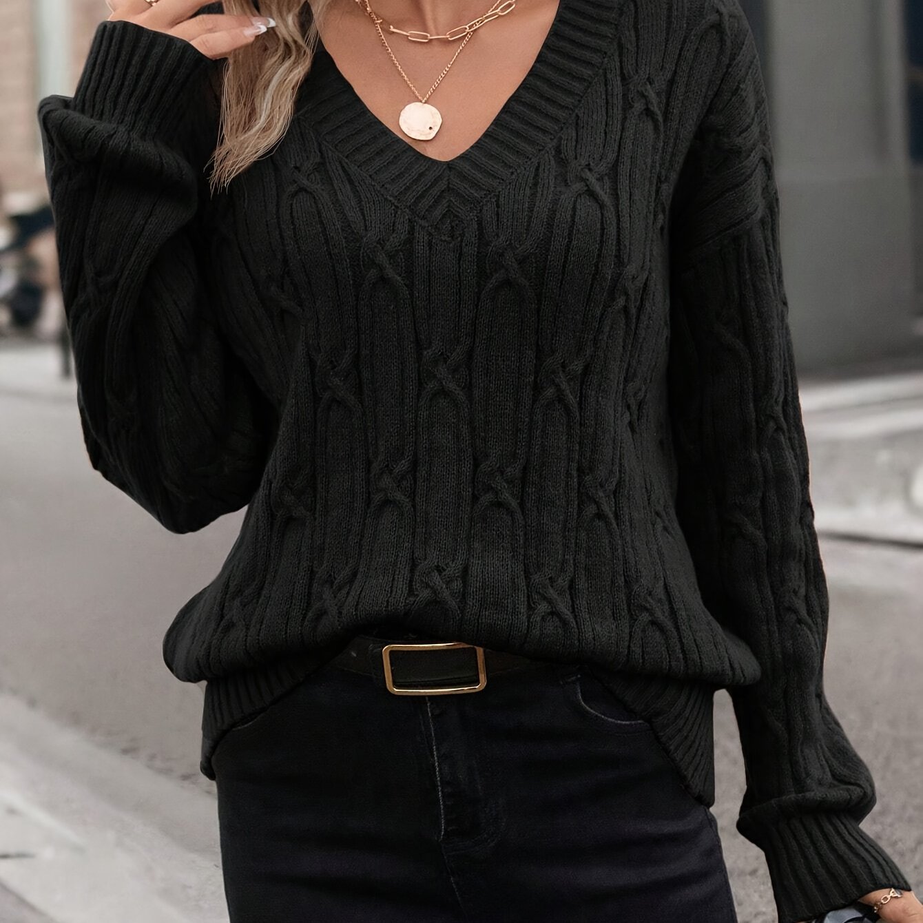 TEMU Sweter damski z dekoltem w serek