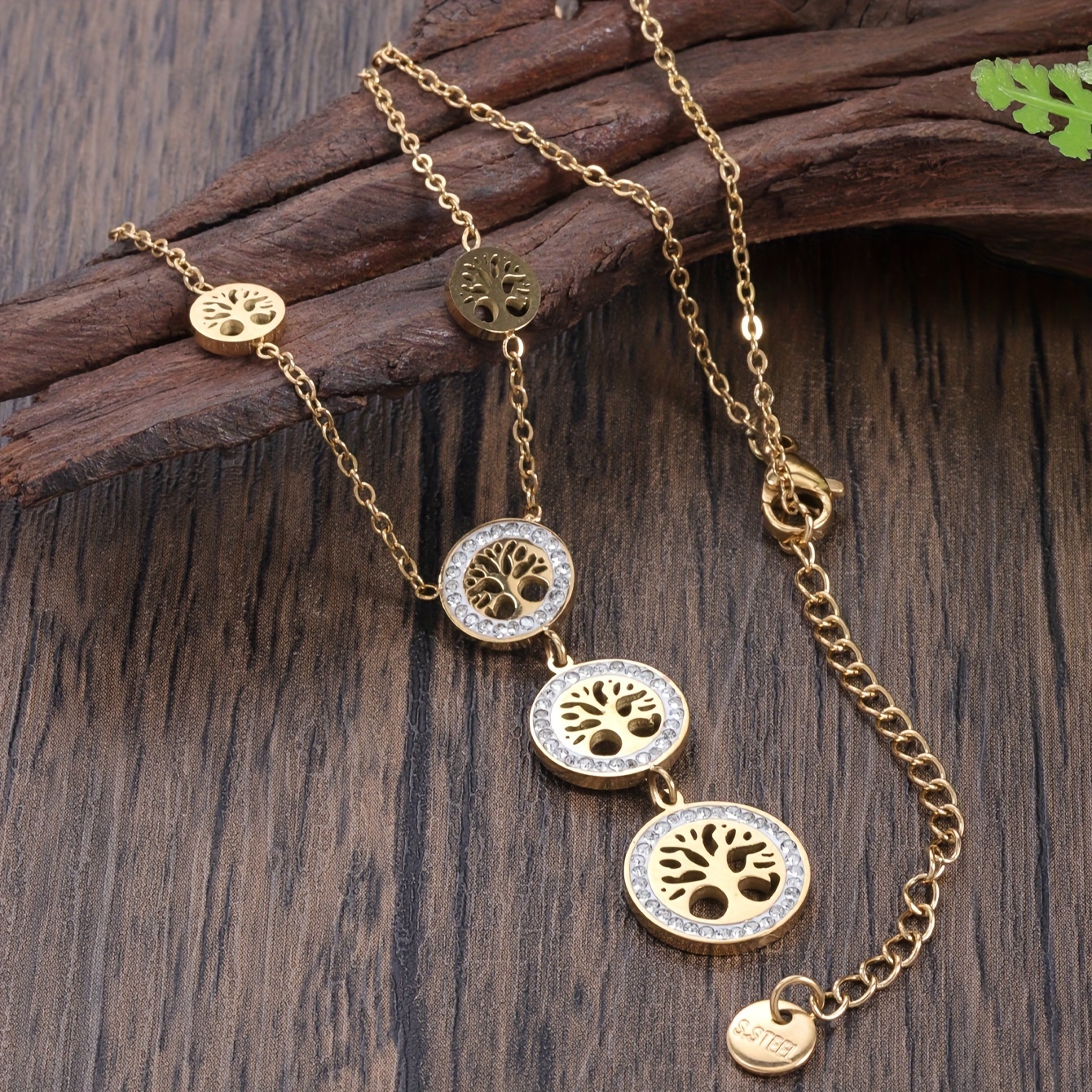 TEMU Elegancki Naszyjnik z Wisiorkiem Drzewo Życia ze Stali Nierdzewnej z Błyszczącymi Kamieniami - Vintage , Idealny na Codzienne Noszenie i na