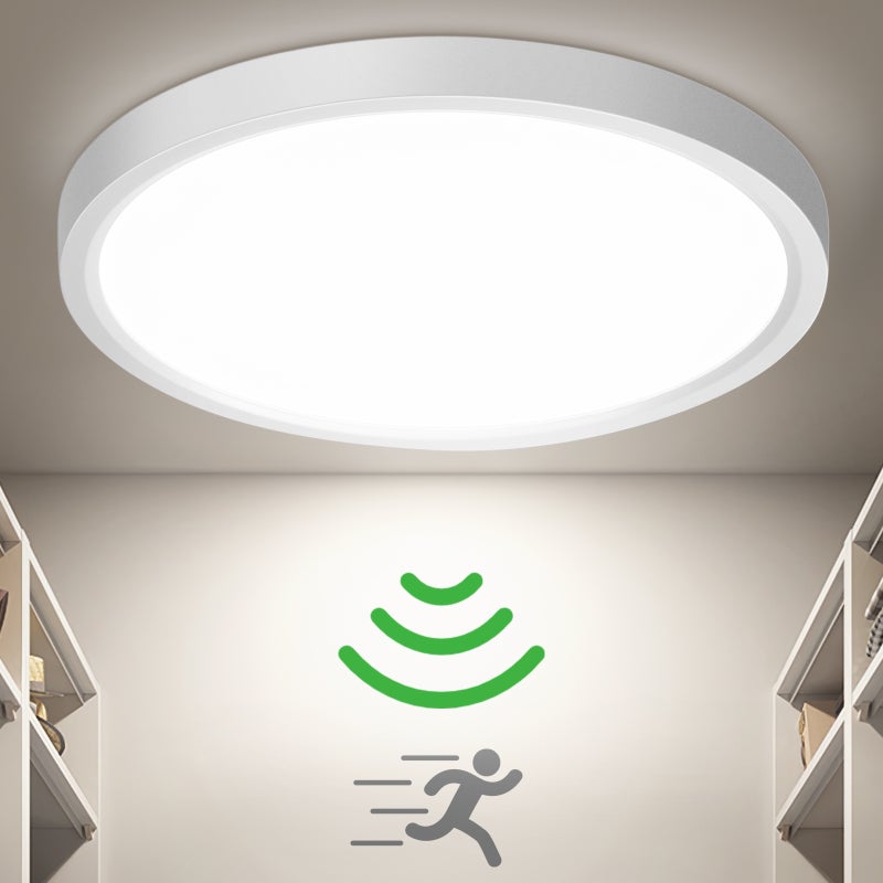 LOVHAUS 18W Okrągła lampa sufitowa LED, czujnik ruchu radarowy, 4000K Neutralne światło Lampa sufitowa LED, Łatwa instalacja do sypialni/kuchni