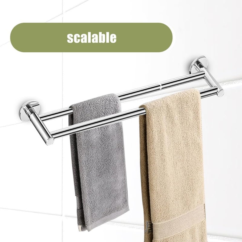 Wieszak ścienny na ręczniki z podwójnymi równoległymi i pojedynczymi drążkami, stal nierdzewna, 60 cm, srebrny/chrom