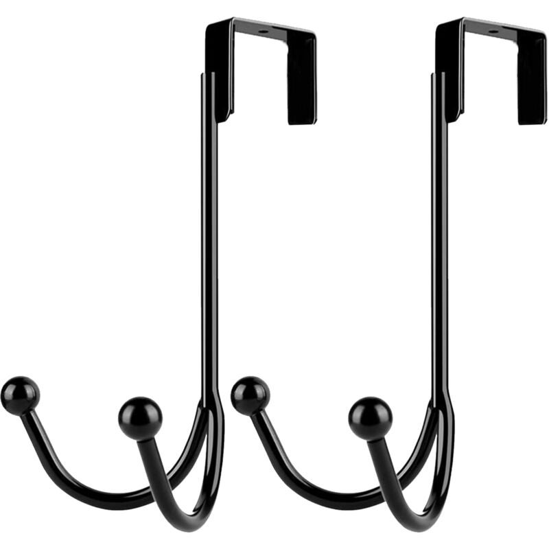 Haczyki na drzwi - 2 solidne podwójne haczyki z czarnego metalu - 35 mm - do wieszania ręczników, ubrań i czapek.