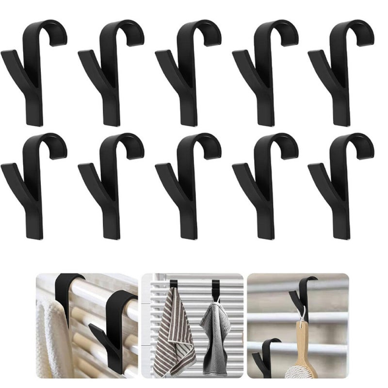 Wieszaki na ręczniki łazienkowe (uchwyty na ręczniki), pasujące do wszystkich standardowych grzejników, czarne, opakowanie 10 szt.