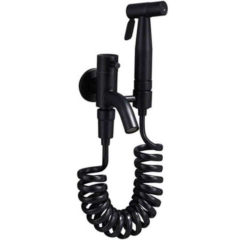 Całkowicie miedziana bateria umywalkowa balkonowa z wyciąganą wylewką, wąż sprężynowy 3-metrowy - 1 zestaw, czarna