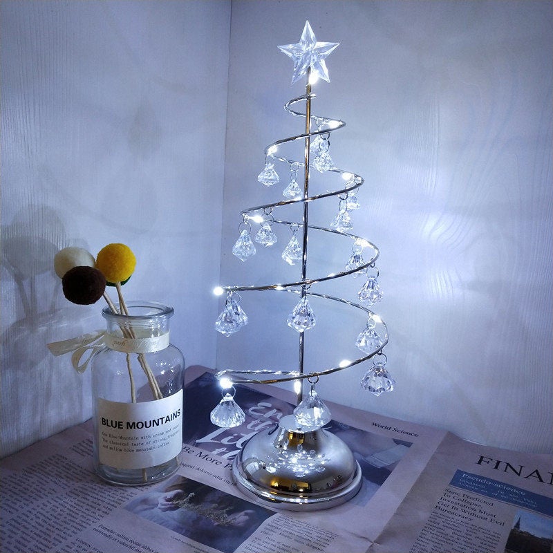 Metalowa lampa stołowa, stojak na ozdoby choinkowe w kształcie spirali z kutego żelaza z kryształowymi kulami, dekoracja biurka 25 cm