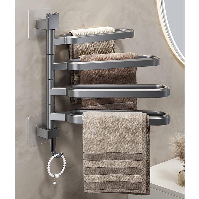 4-w-1 obrotowy wieszak na ręczniki – samoprzylepny z haczykami – odpowiedni do łazienek i kuchni – 1 sztuka, czarny