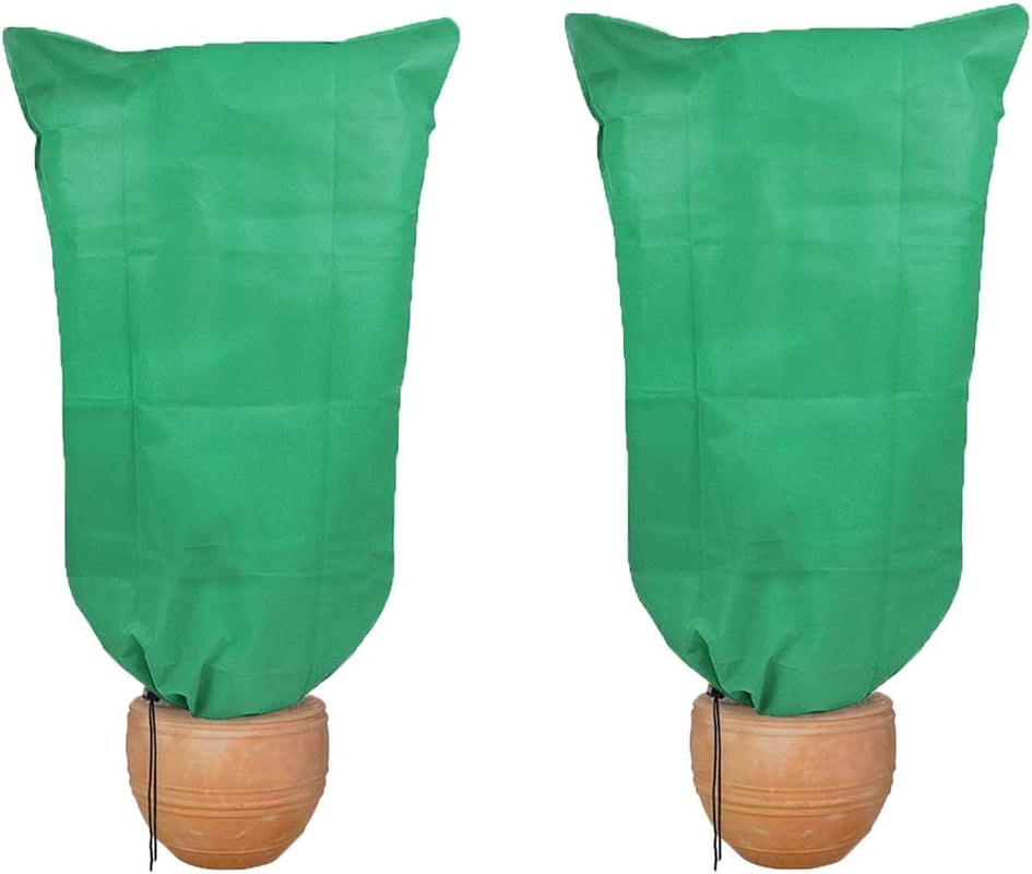 Zestaw 3 zielonych, ściąganych sznurkiem osłon zimowych na rośliny, 80 x 100 cm, worki chroniące przed mrozem, ciepłe pokrowce na krzewy i drzewa.