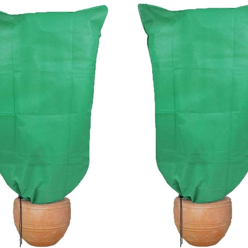 Zestaw 3 zielonych, ściąganych sznurkiem osłon zimowych na rośliny, 100 x 150 cm, worki chroniące przed mrozem, ciepłe przykrycia na krzewy i drzewa.
