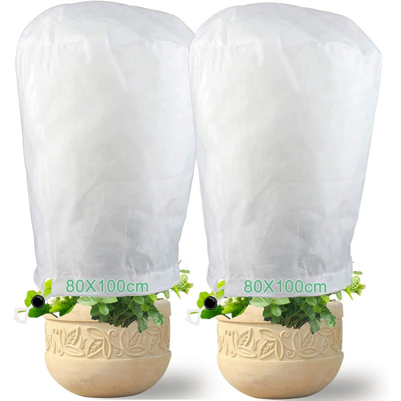 Osłona na rośliny zimowe, zestaw 2 zimowych osłon ochronnych, 80 x 120 cm, ochrona przed zimnem i mrozem, 60 g/m², osłona ochronna