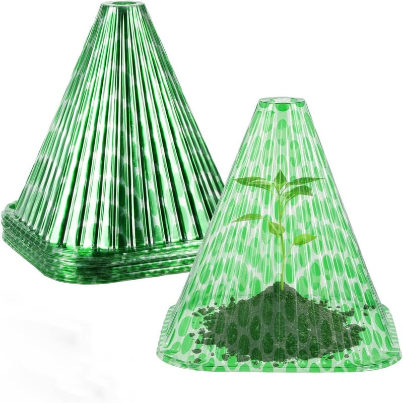Opakowanie 10 szyszek pędzących, ochrona przed ślimakami, ochrona przed mrozem, odporne na wzrost, przezroczyste PCV, 22 x 19,5 x 19,5 cm, zielone
