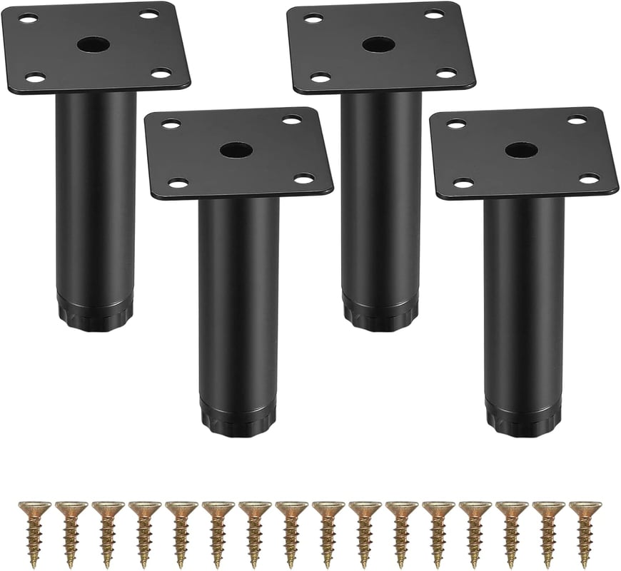 Zestaw 4 regulowanych nóżek meblowych o średnicy 10 cm (4 cale), metalowe mocowania do mebli (stół, krzesło, biurko, kuchnia, szafka, sofa).