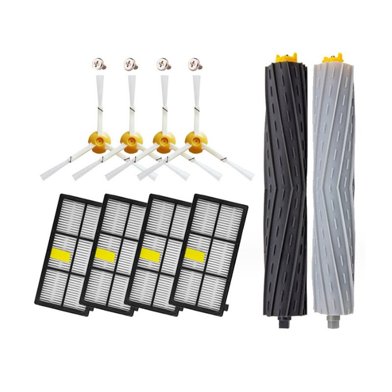 Zestaw konserwacyjny 10-częściowy do Roomba serii 800 i 900: 4 szczotki boczne, 4 filtry o wysokiej wydajności, para silikonowych szczotek zapobiegaj