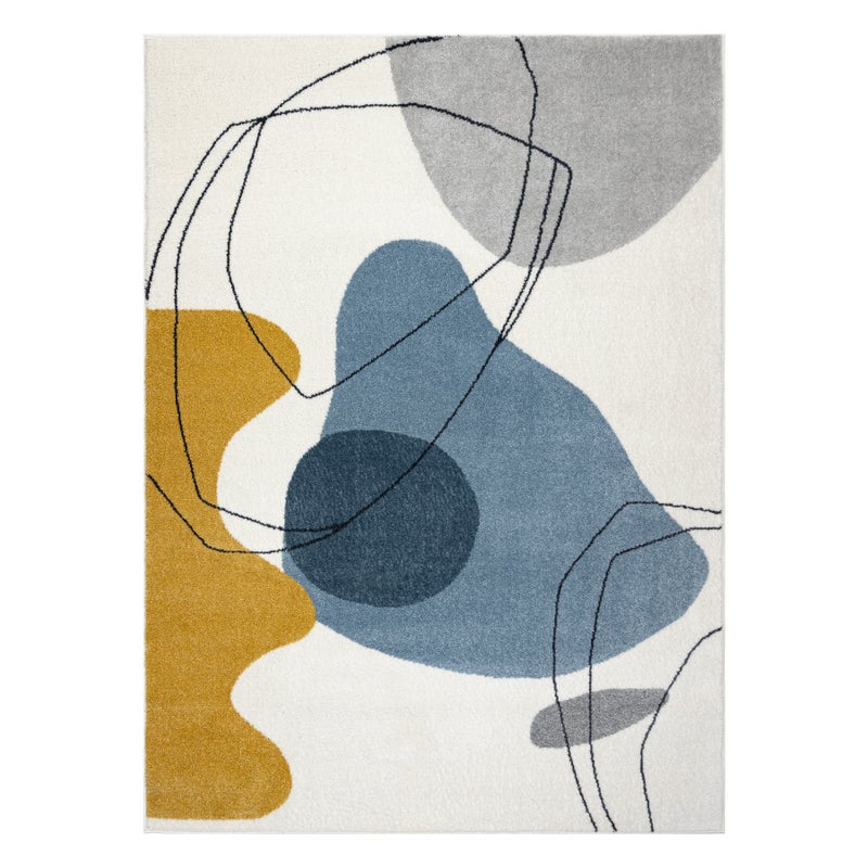 Dywan FUSION 7158 biały / żółty / niebieski - Geometryczny, nowoczesny, abstrakcyjny 200x290 cm