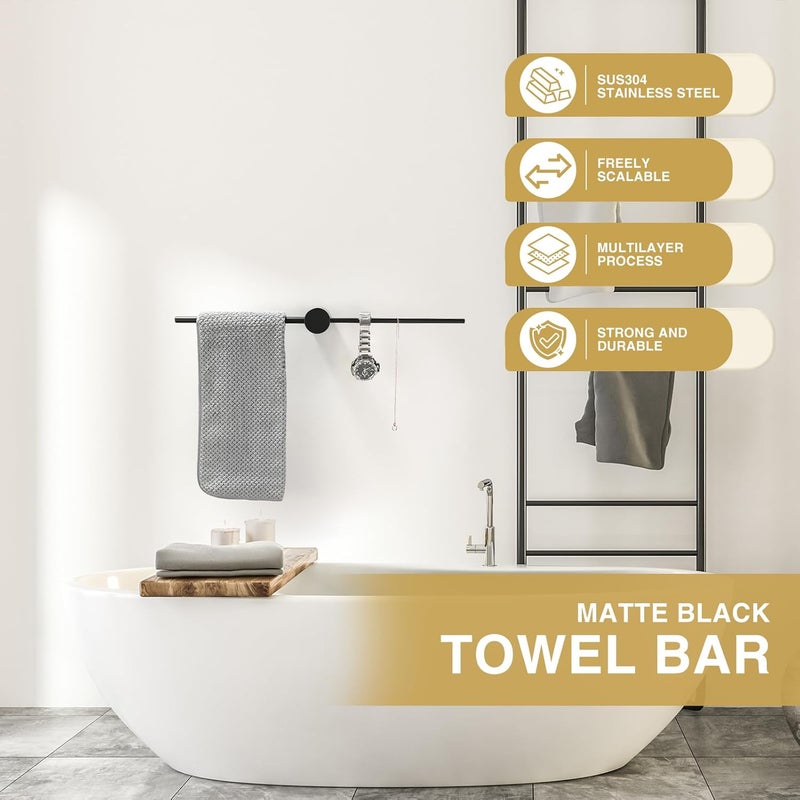 Wieszak na ręczniki, 40 cm, szczotkowane aluminium, czarny, odpowiedni do łazienki i kuchni.