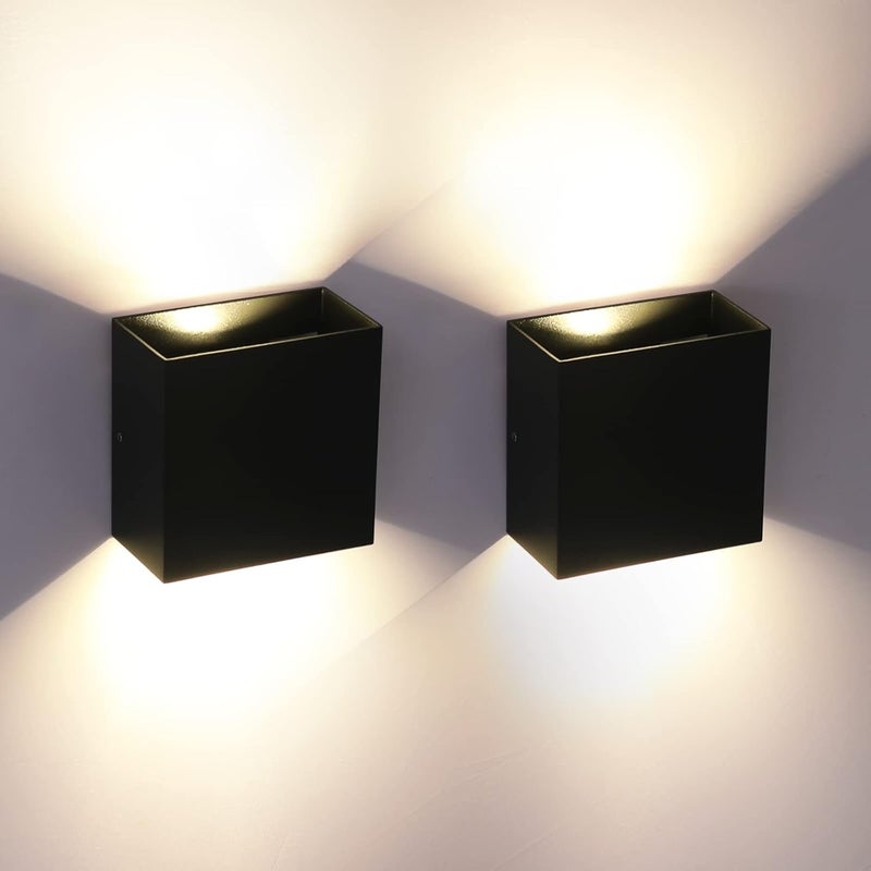 Zestaw 2 lamp ściennych LED, wodoodpornych IP65, w kolorze czarnym, 3000K, 6W, nowoczesne zewnętrzne lampy ścienne z aluminium ze światłem skierowany