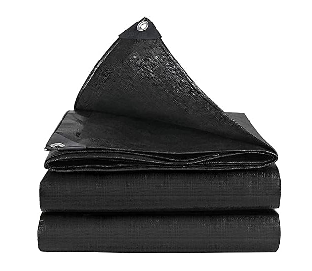 Grube, wytrzymałe i wodoodporne płótno – perforowane – idealne do domu, łodzi, samochodu i na kemping – czarne – 3 x 5 metrów