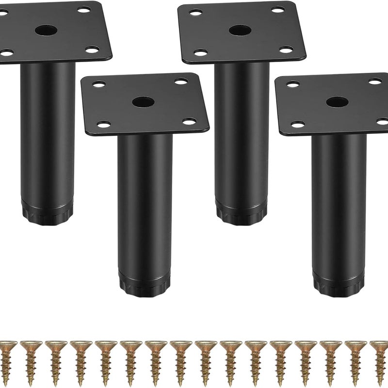 Zestaw 4 regulowanych nóżek meblowych o średnicy 10 cm (4 cale), metalowe mocowania do mebli (stół, krzesło, biurko, kuchnia, szafka, sofa).