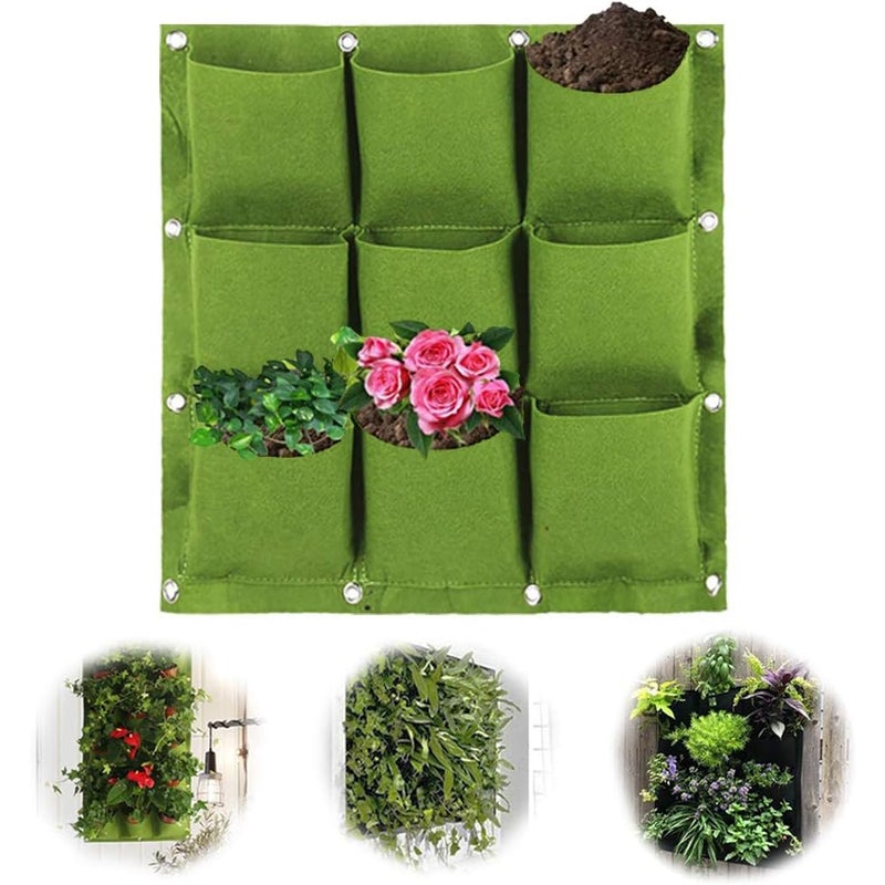 Filcowa donica ścienna, wisząca torba do sadzenia, doniczka do pionowego ogrodnictwa wewnątrz i na zewnątrz na balkonie (zielona 9 portów)