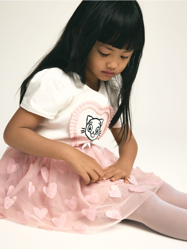 Reserved - Tiulowa spódnica z aplikacją - brudny róż